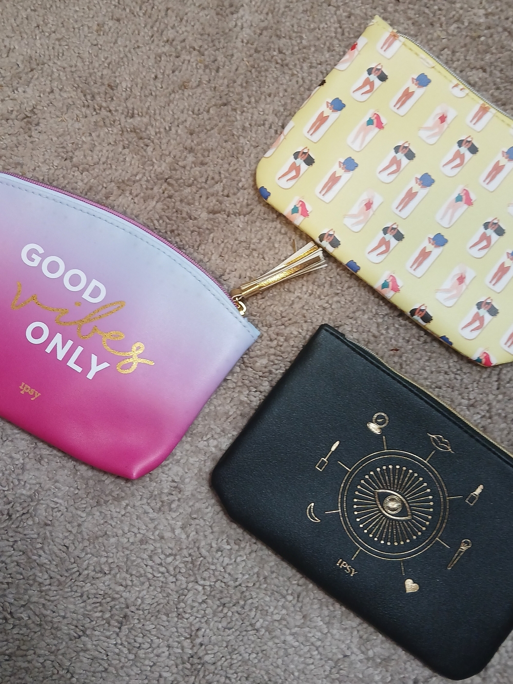 3 Vintage ipsy Glam Bags Cosmetic Pouches with Zippers